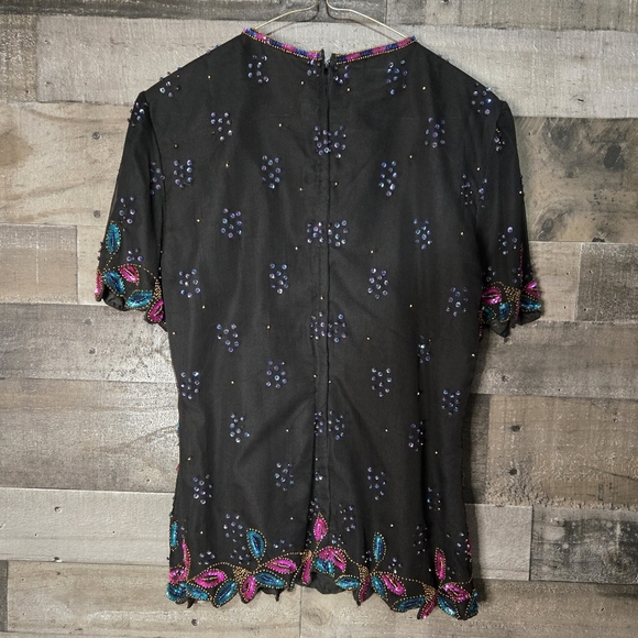 80s art deco silk beaded top - Picture 5 of 5